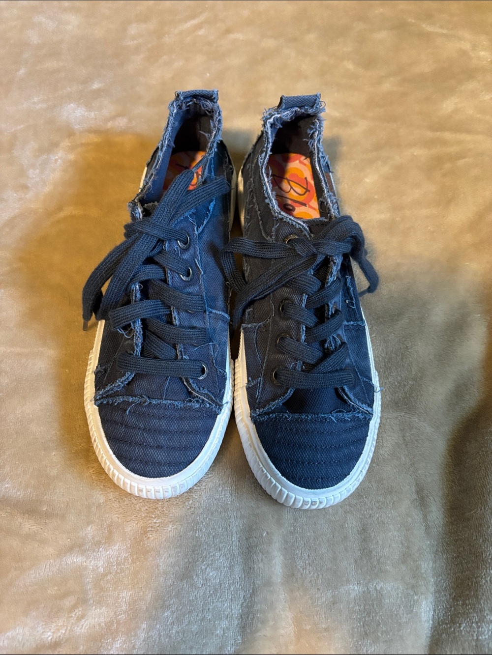 Women’s Navy Frayed Canvas Lace-Up Sneakers